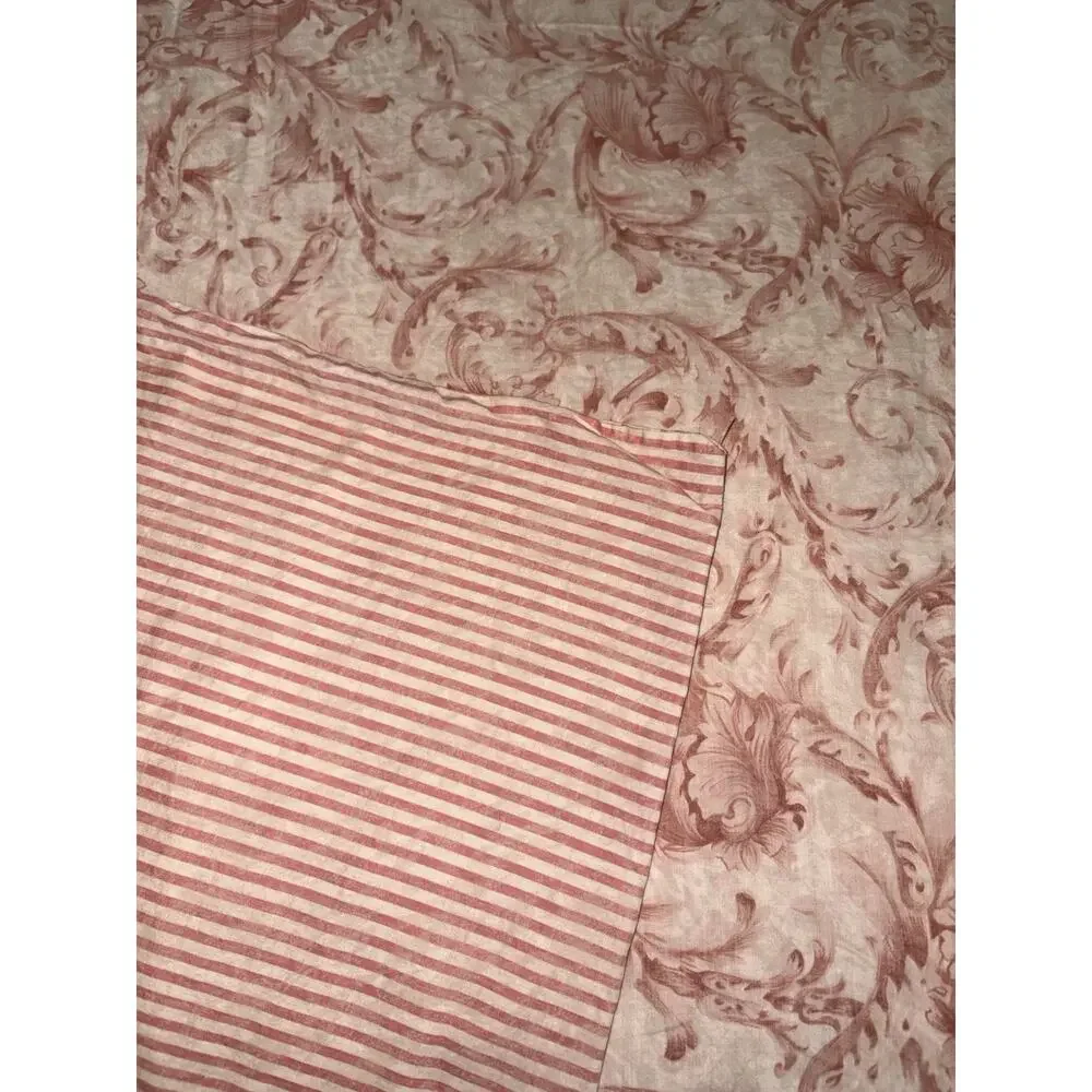 Nancy Koltes Queen Duvet Cover, Pink Toile/Stripe 100% Cotton Made in Italy